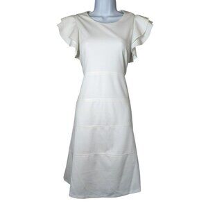 Tommy Hilfiger Dress 12  White Sheath  Ruffle Sleeve  Lined  Work to Event